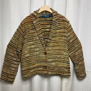 Shaver Lake Striped Knit Jacket Womens Large Vintage Boho Artsy Western Lodge